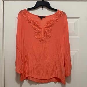 3/$15 Zac & Rachel Coral Crochet Detail Blouse Size Large Petite